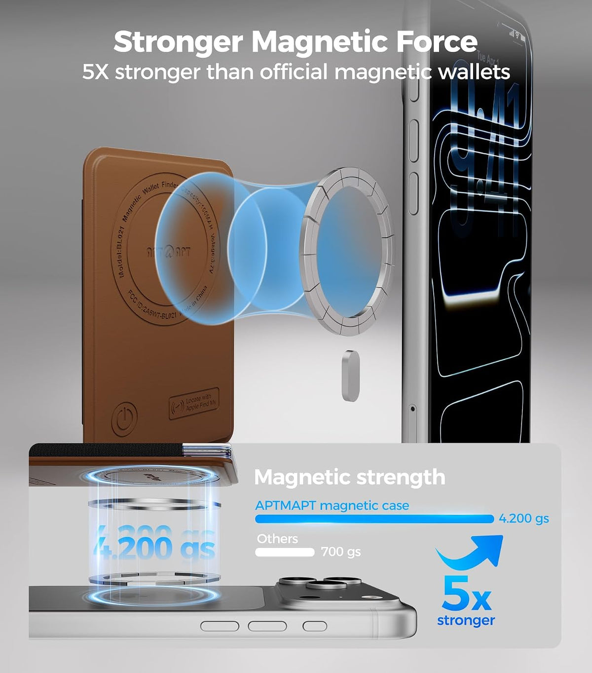 for MagSafe Wallet Works with Apple Find My, 5-Card RFID Holder with Pop-Up Strap, Strong Magnetic Wallet for iPhone 17/16/15/14/13/12 Pro Max Air Plus, Wireless Charging, Black