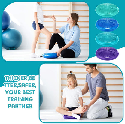 Sotiff 4 Pcs Inflated Wobble Cushion Wiggle Seat for Sensory Kids Flexible Seat for Classroom Wobble Disc with Inflation Pump Stability Balance Board for Adult Physical Therapy Exercise