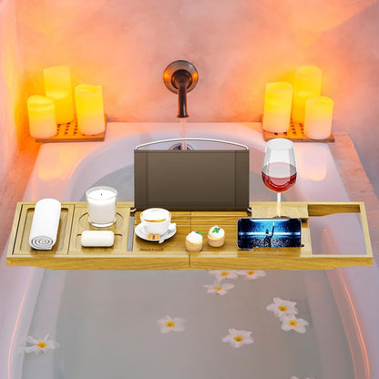 Bathtub Tray Caddy - Bath Tray - Bath Tub Table Tray Caddy - Bamboo Bath Tray for Tub