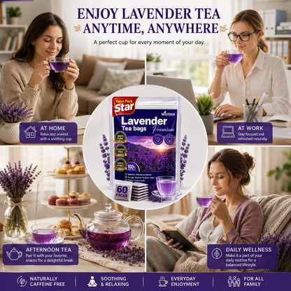 WOTIHA 60 Count Premium Chamomile Lavender Tea Bags - 100% Pure Flowers, Soothing Aroma, Supports Relaxation & Better Sleep, Caffeine-Free, Additive-Free, Sugar-Free, Vegan.Non-GMO