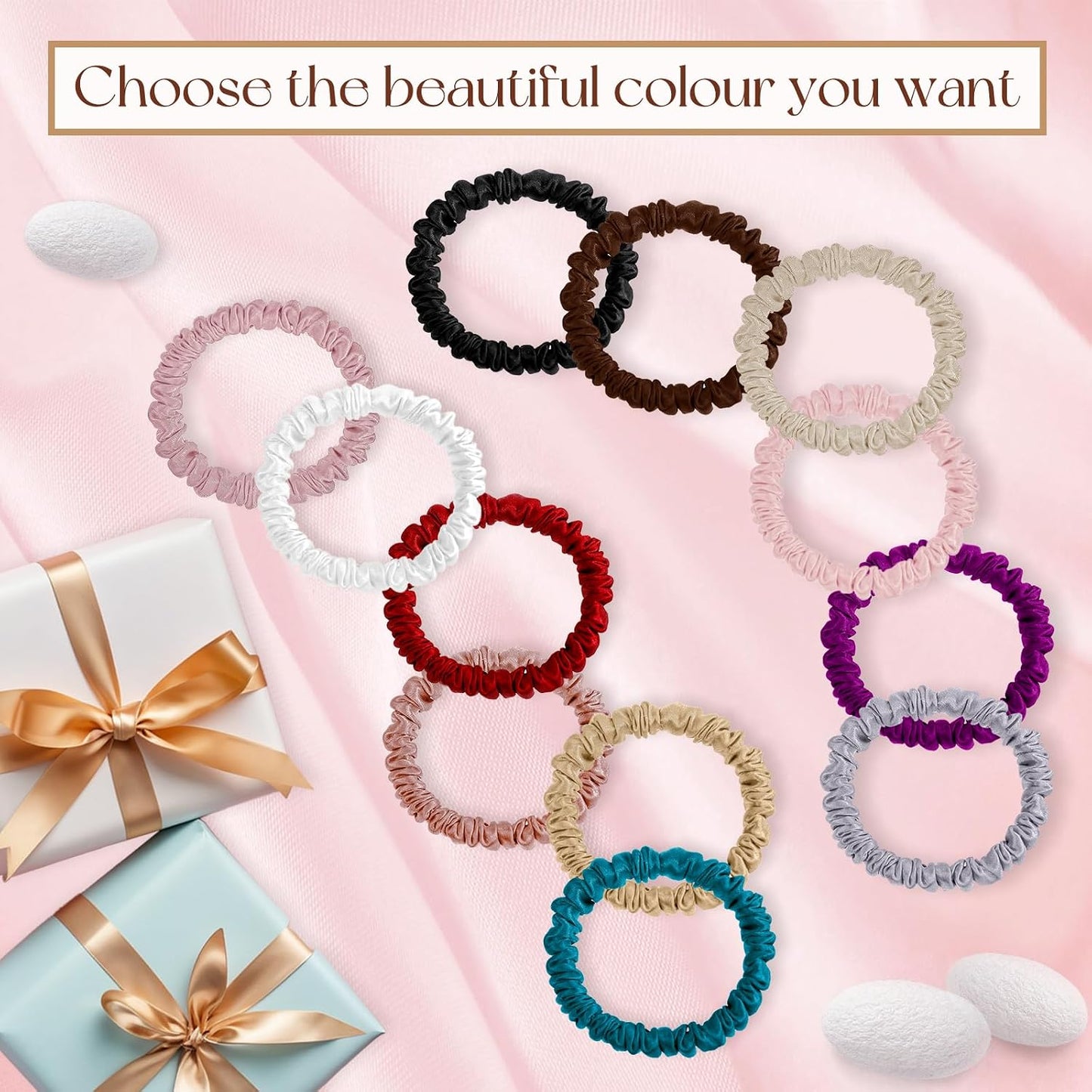 22 Momme 6PCS 100% Mulberry Silk Hair Ties Small Silk Scrunchies for Women Girls Curly Thick Thin Hair .Women's Black Cute Satin Sleepy Bulk Hair Tie Scrunchie Sleep