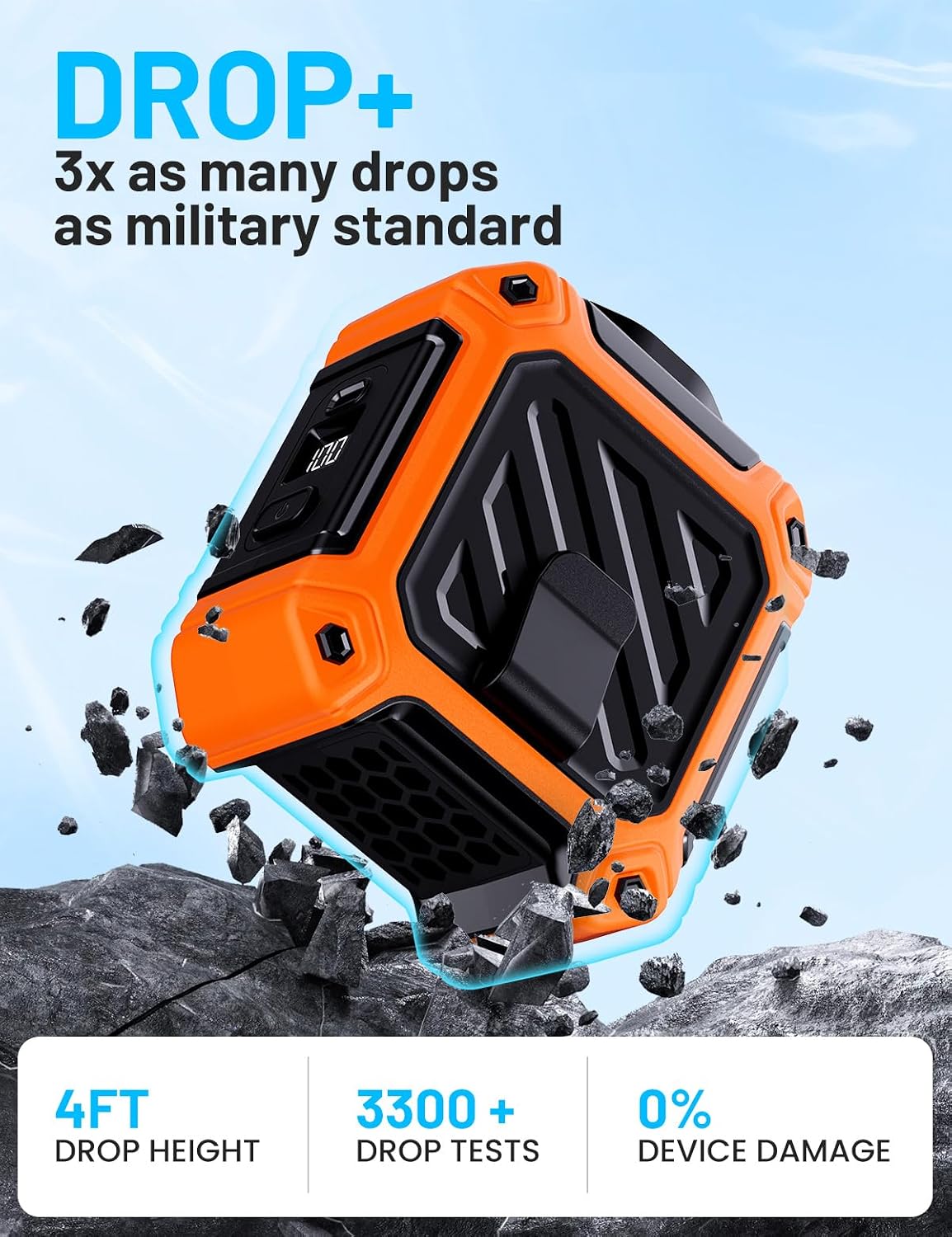 Portable Waist Fan with 10000mAh Battery, 5 Speeds, 130° Wide Angle Airflow, Hands-Free Clip-on for Outdoor Work, Hiking, Camping (orange)