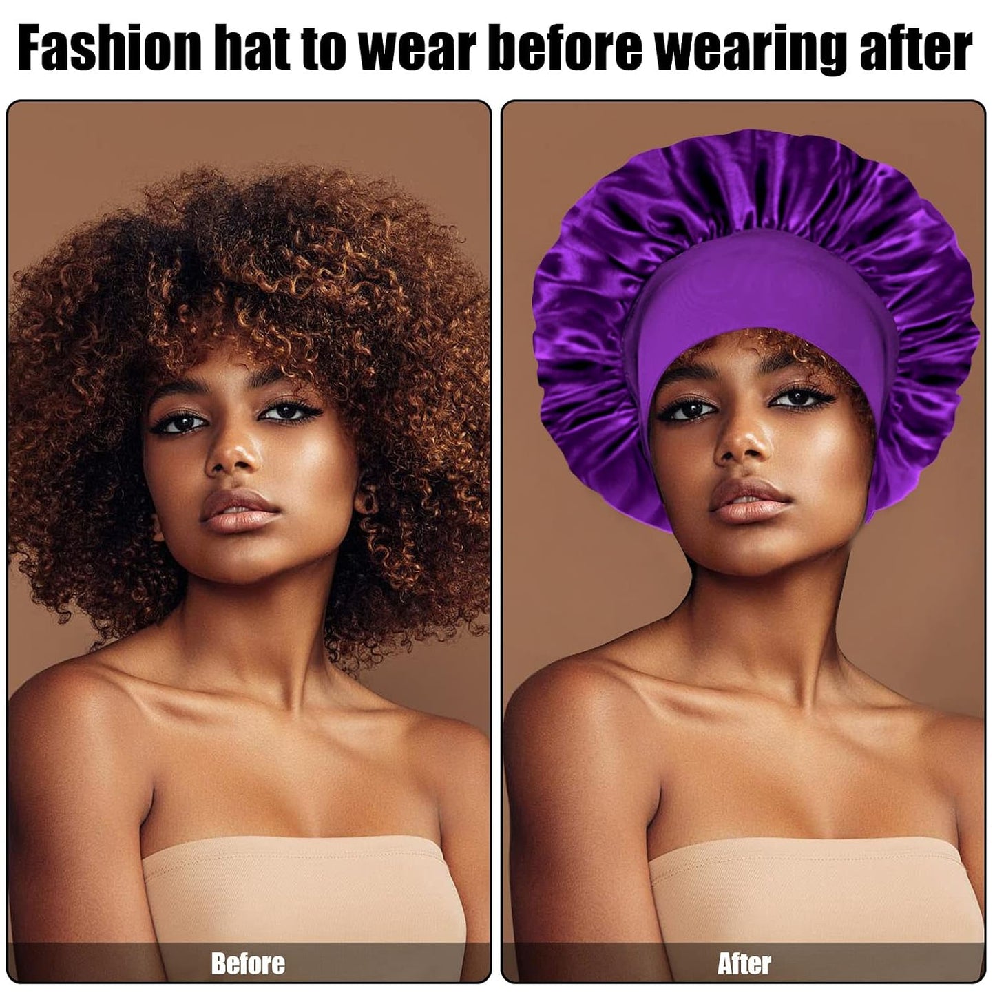 4Pcs Silk Satin Bonnets for Sleeping - Elastic Wide Band Wrap for Black Women Men,Silk Bonnets for Curly Hair,Large Hair Cap for Sleeping (Black+Wine Red+Purple+Brown)