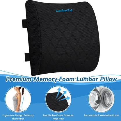 Lumbar Support Pillow for Office Chair Back Support Lumbar Pillow for Car, Gaming, Office Chair - Improve Sitting Posture & Back Pain Relief, Memory Foam, Adjustable Straps, Grey