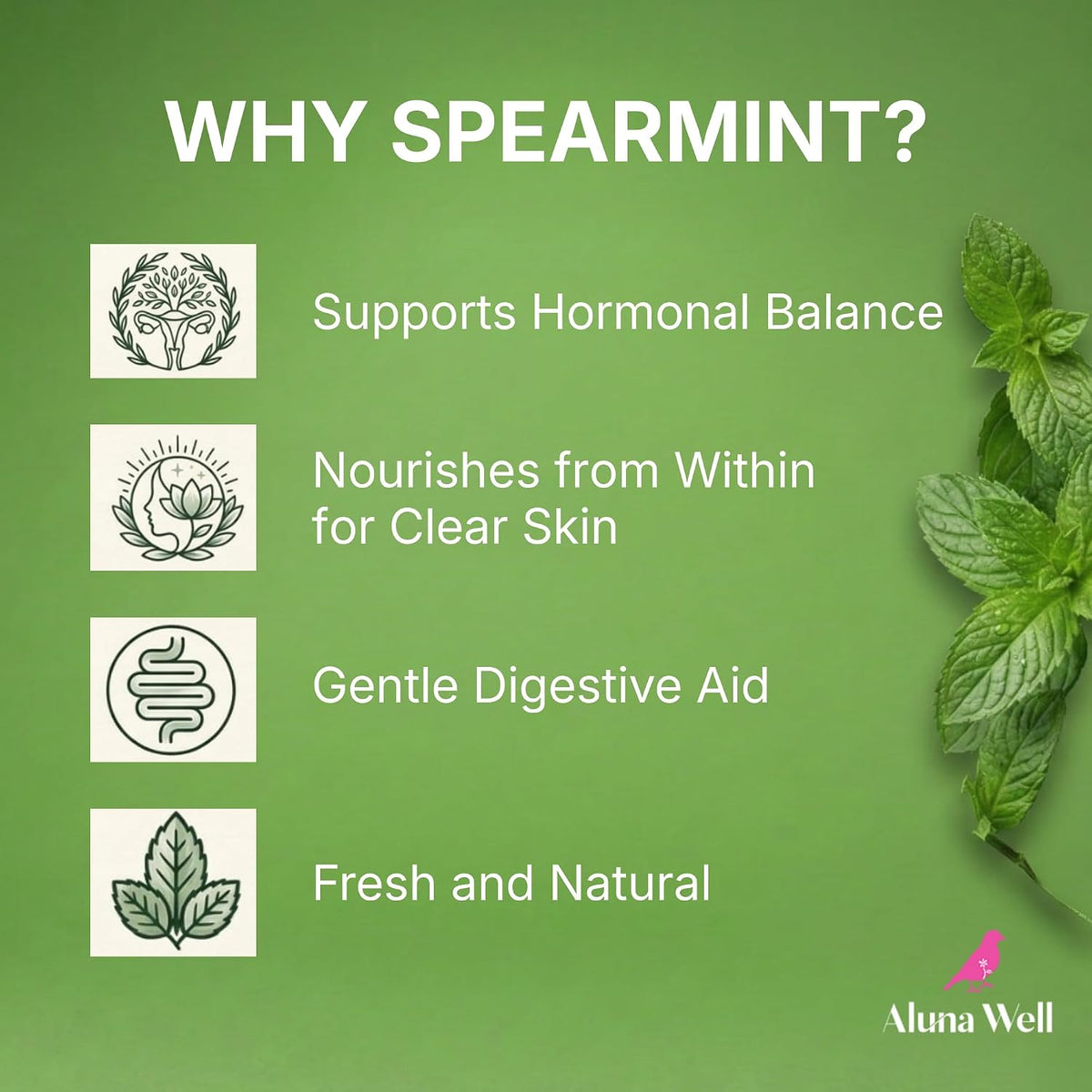 Organic Spearmint Capsules – 1000mg Vegan & Non-GMO Herbal Supplement – Daily Wellness and Balance – Alternative to Spearmint Tea – 50-Day Supply