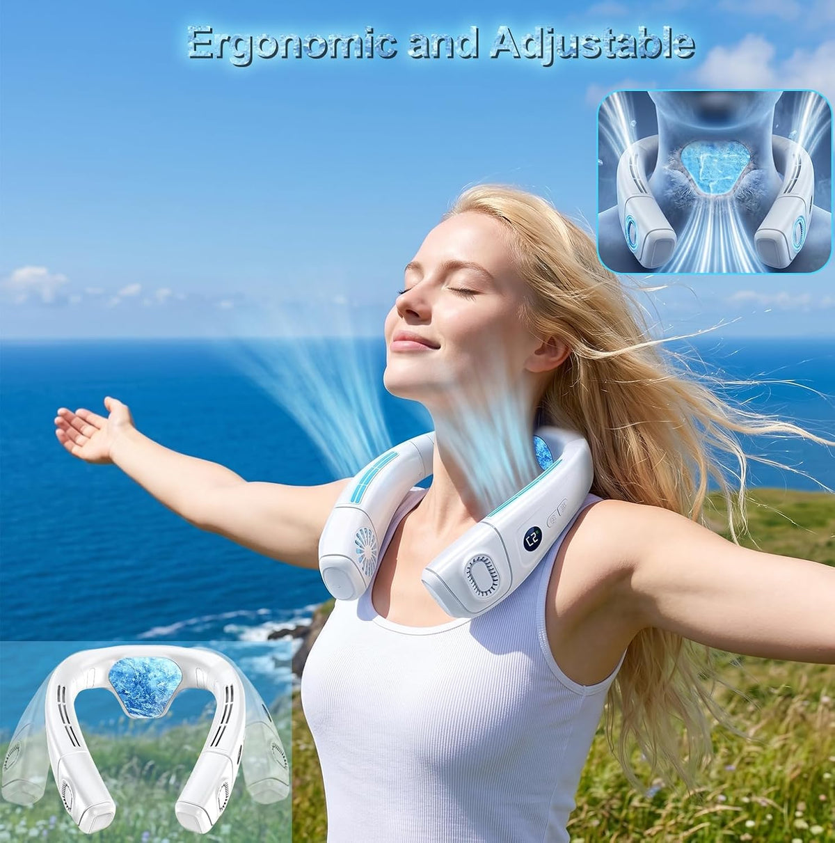 Neck Fan Air Conditioner with Large Cooling Plate, Portable Neck Fans that Blow Cold Air 360° Airflow, Wearable Personal AC Quiet Back Air Outlet 6000mAh Rechargeable,Gifts for Men Women Travel Office