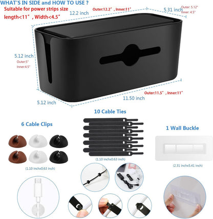 Cable Management Box,Cord Organizer for Home Office Cable Wire Hide,Black