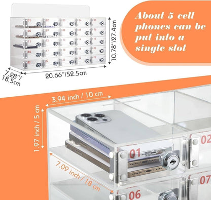 Transparent Acrylic Wallmounted Phone Charging Station 30 Slots Lockable with Keys Nized Storage for Mobile Devicesideal for OfficesHomes,One Color-25Slots