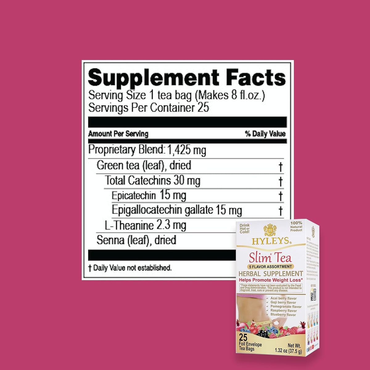 HYLEYS Slim Tea, 5 Flavor Weight Loss Variety Pack, Senna Tea, 25 Bags