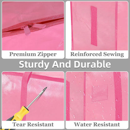 Moving Bags Extra Large - Heavy Duty Storage Totes with Wrap-Around Handles & Reinforced Zippers - Foldable Moving Box Alternative, Water-Resistant for Dorm, Closet & Under Bed Storage (Clear)