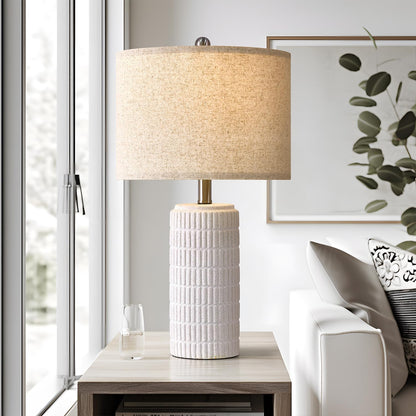 PoKat 23" Modern Ceramic Table Lamp Set of 2 for Living Room White Desk Lamps for Bedroom Farmhouse Bedside Nightstand Lamp House Warming Gifts New Home Decor End Table Lamps Gifts for Women Mom Beige