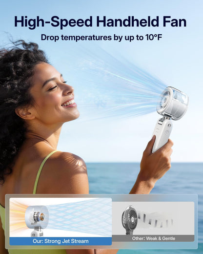 Misting Fan Portable - Handheld Turbo Fan with Cool Mist Spray, 4000mAh Rechargeable, 5 Speeds, Personal Foldable Water Mister for Summer Travel, Beach & Outdoor Essentials - Black