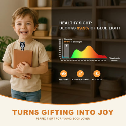 Rechargeable Kids Book Light, Cute Bookmark Reading Light for Kids, Dimmable Portable LED Book Light for Reading in Bed, Eye-Caring Bedtime Reading Lamp for Children & Travel, Black