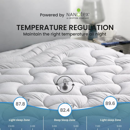 SLEEP ZONE Cooling Queen Mattress Topper, Premium Zoned Cool Mattress Pad Cover, Padded Mattress Protector Breathable Washable, Deep Pocket 8-21" (Grey, Queen)