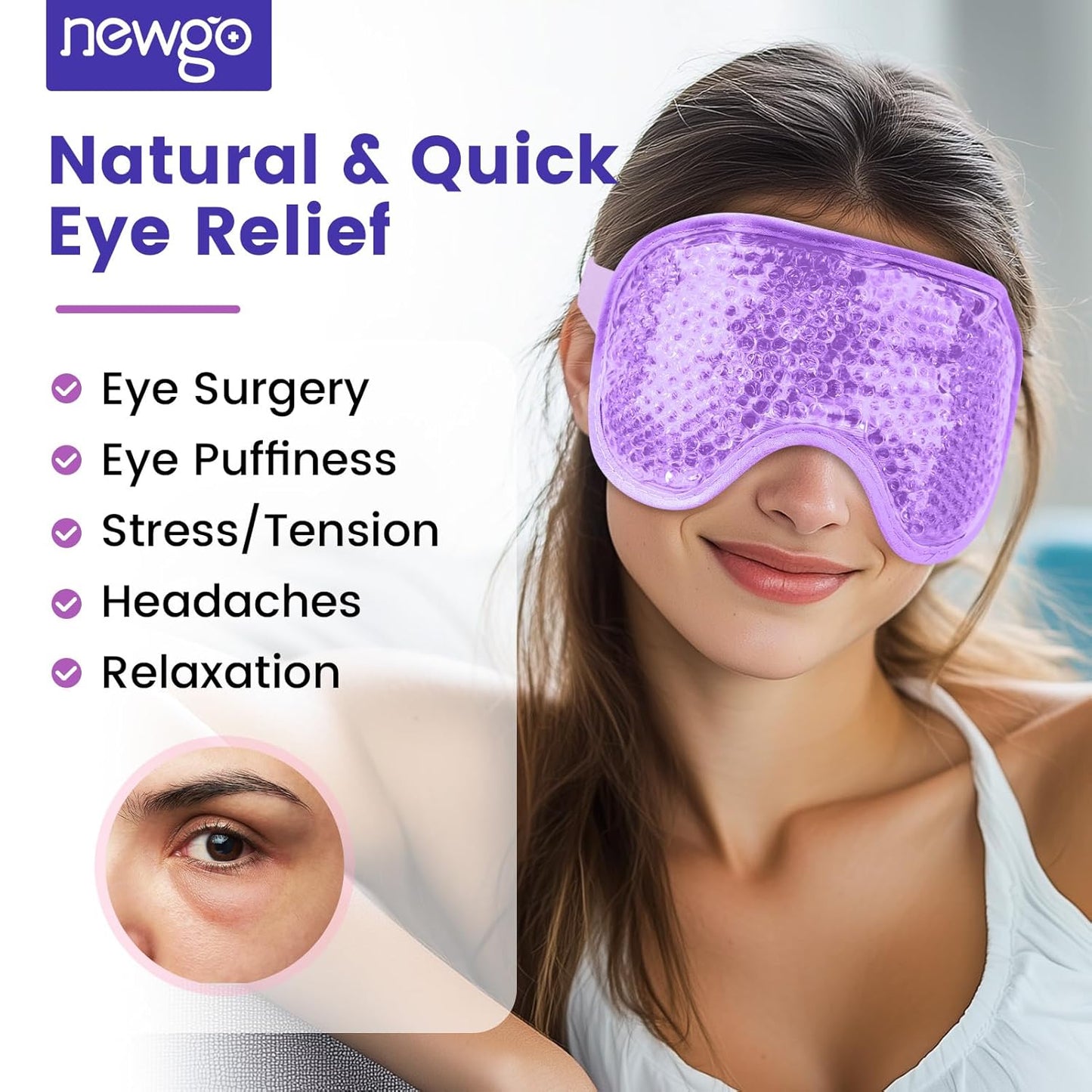 NEWGO Cooling Eye Mask for Puffy Eyes, Cold Eye Mask Eye Ice Pack for After Eyes Surgery, Tension Stress Relief, Itchy Eyes, Headaches, Dark Circles - Blue