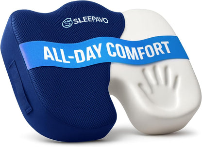 Sleepavo Office Chair Cushion - Seat Cushion for Tailbone Pain Relief - Butt Pillow for Coccyx, Sciatica, and Lower Back Pain - Orthopedic Chair Pad for Lumbar Support in Office Desk, Car, Airplane