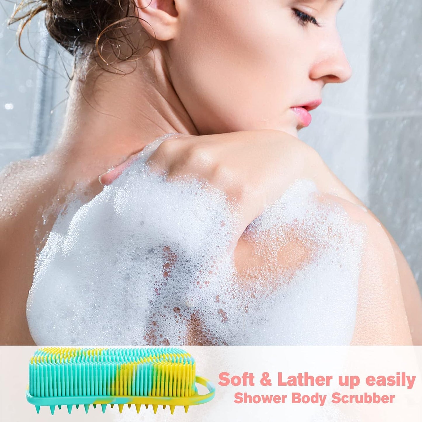 2PCS Silicone Body Scrubber, Loofah for Women, Gentle Exfoliating Shower Cleaner Bath Brush, Rubber Body Wash Deep Cleaning & Exfoliator & Massage, Travel-Friendly for Bathroom