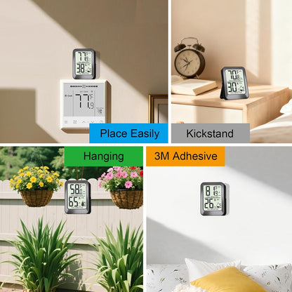 Antonki 4 Pack Mini Room Thermometer Hygrometer Indoor Temperaure and Humidity Monitor Gauge Meter for Home, Baby Room, Office, Incubator, Greenhouse, Reptile - Battery Included - Black