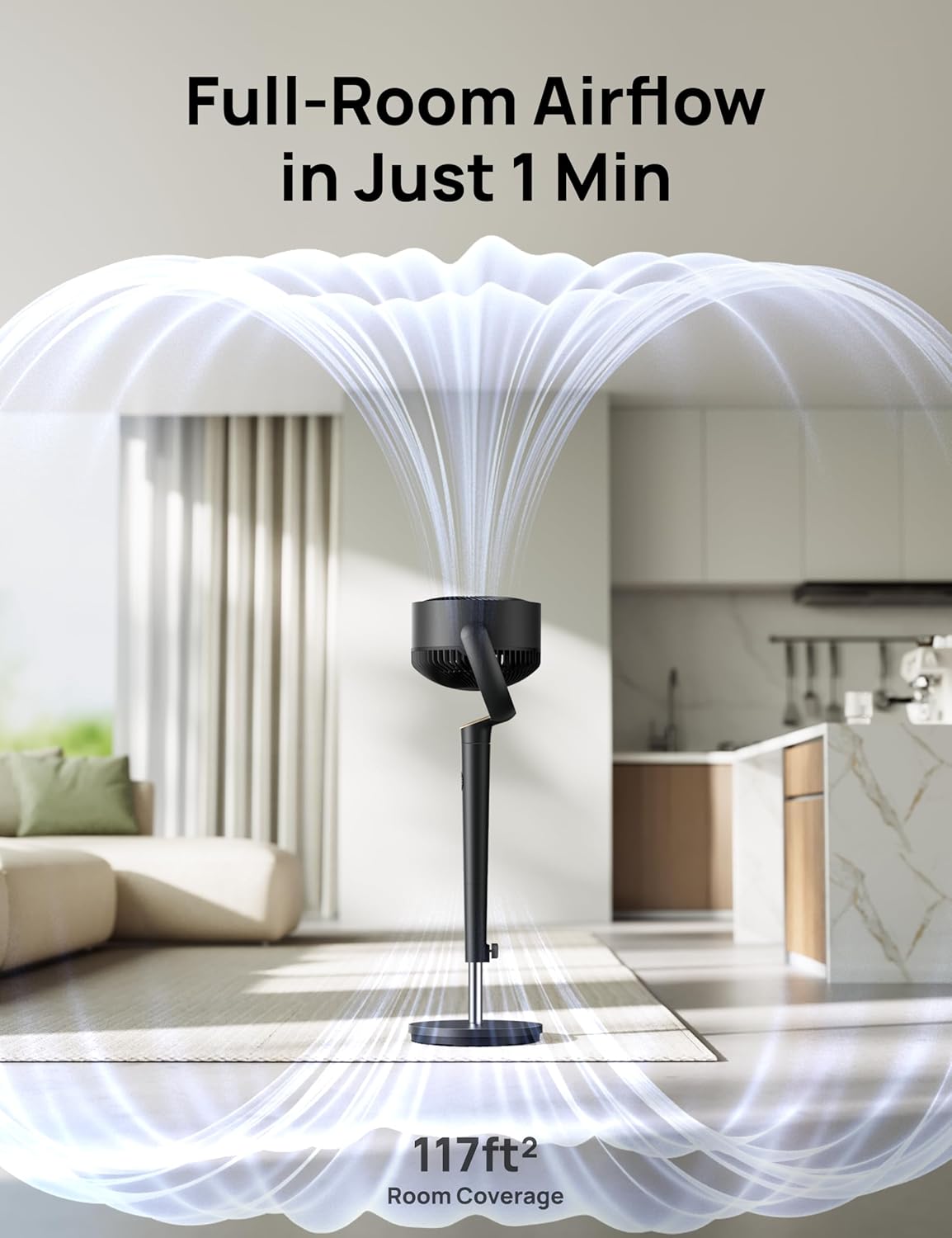 DREO Fan for Bedroom, 120° Oscillating Standing Fan, Quiet Floor Fan with DC Motor, Pedestal Fan for Room, 9 Speeds, 4 modes, 20dB, 120° Manual Vertical, 37-42" Adjustable Height, 9H Timer, Dark Gray