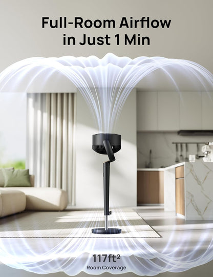DREO Fan for Bedroom, 120° Oscillating Standing Fan, Quiet Floor Fan with DC Motor, Pedestal Fan for Room, 9 Speeds, 4 modes, 20dB, 120° Manual Vertical, 37-42" Adjustable Height, 9H Timer, Dark Gray