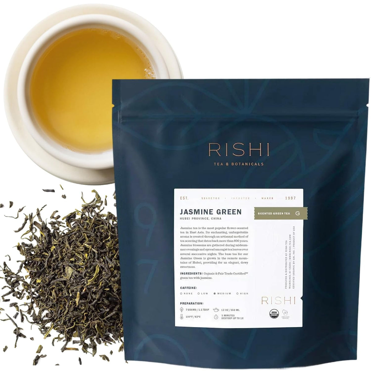 Rishi Tea Jasmine Organic Chinese Green Loose Leaf Tea, Caffeinated, 1lb