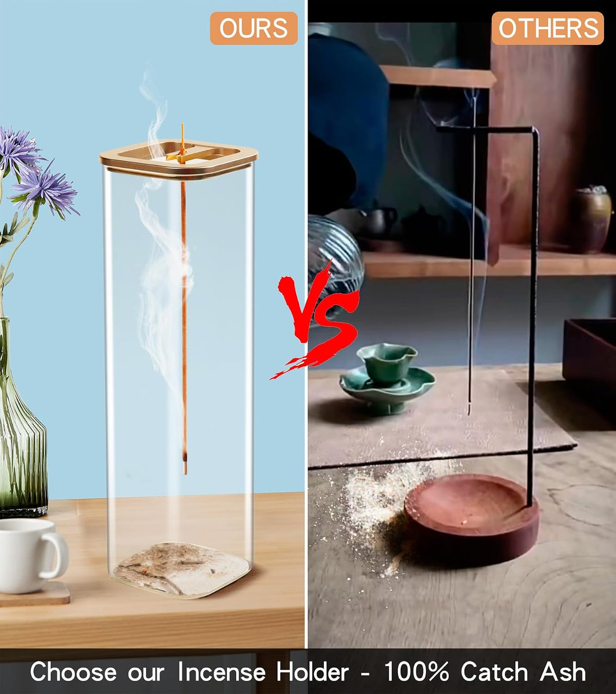 Insence-Stick Holder [Anti-Ash Flying], Modern Incense Burner Holder with Removable Glass Ash Catcher, for Home Decor Yoga Meditation