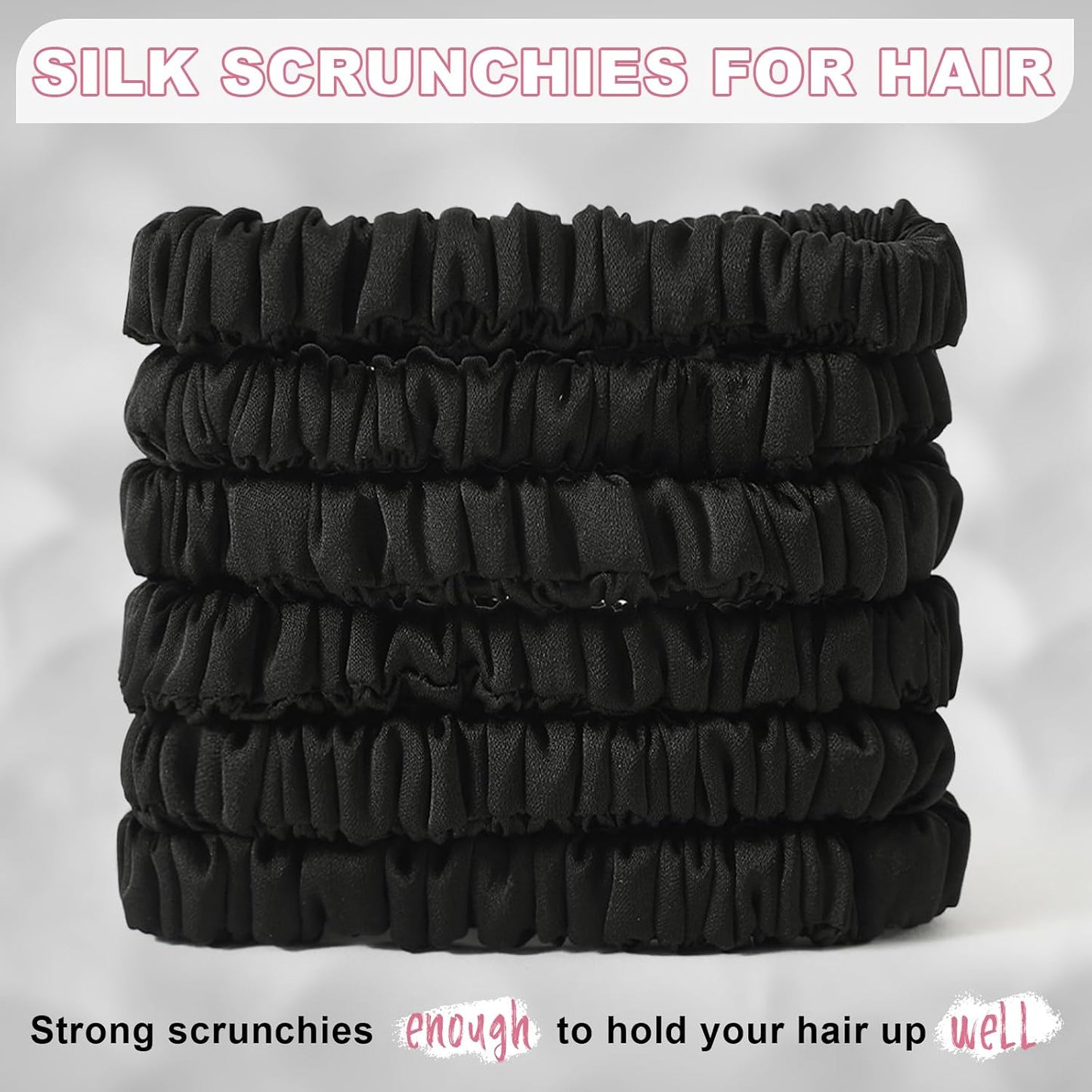 6Pcs Silk Hair Ties 100% Pure Mulberry Silk Scrunchies for Women Girls | No Hair Crease, Anti Frizz, Gentle Hold, No Damage, Black Brown Pink