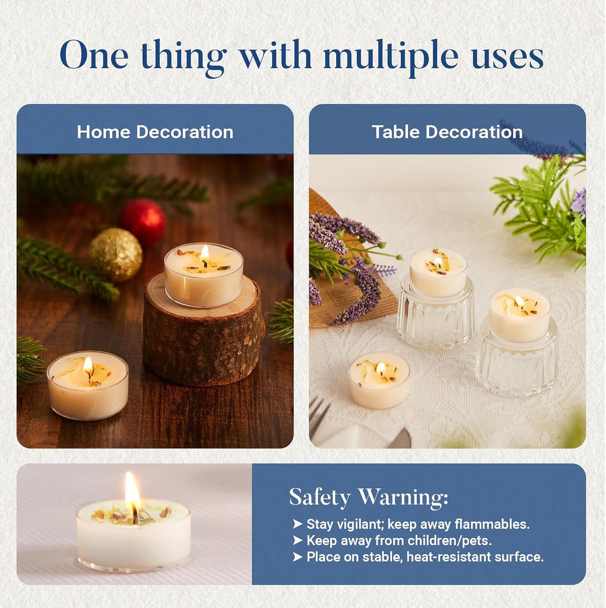 Crenovo Lavender Scented Tealight Candles with Dried Flowers 16 Pack