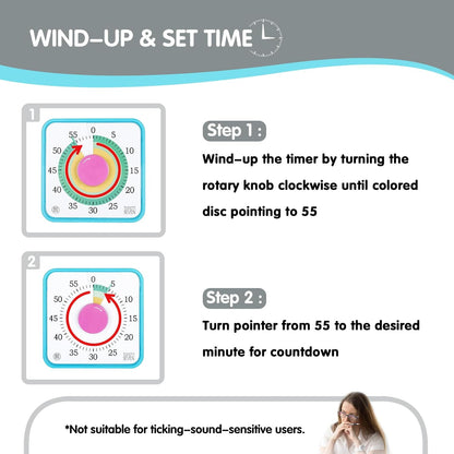 Visual Timer 7.5 inch; 60 Minute 1 Hour Countdown Timer for Kids Classroom Teaching Tool Home Office Meeting, Mechanical Countdown Clock for Exam Time Management Magnetic, Navy Blue with Colorful Disc