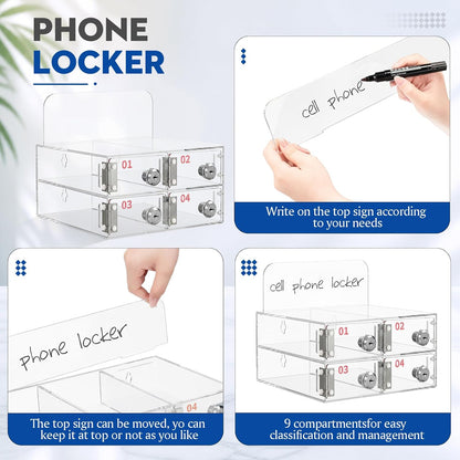 Threan 12 Slot Cell Phone Storage Box, Acrylic Clear Cell Phone Storage Cabinet Wall Mounted with Door, Locks and Keys for Office School Factory