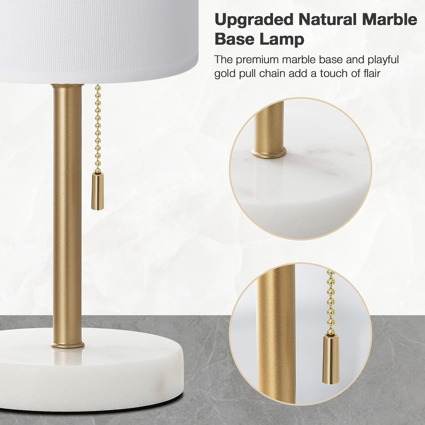 Small Bedside Table lamp for Bedroom - 3 Color Temperatures Bedside Lamps with USB C and A Ports, Pull Chain Table Lamps with AC Outlet, White Nightstand Lamps with Black Metal Base for Kids Reading