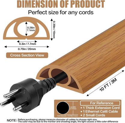 Floor Cord Cover Self Adhesive Cord Hider,10FT Cable Management, Extension Strip Protector for Wires, Prevent Cable Trips for Offices, Gyms, Exhibitions Cavity 0.39"(W) x 0.27"(H) BrownWood