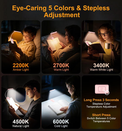 Gritin 2026 Gen 2 Book Light for Reading- 32 Eye Caring Full Spectrum LED | 5 Colors & 5 Brightness, Adjustable Wide/Narrow Beam, Upgrade 1500mAh Long-Lasting Rechargeable Clip on Light for Book Lovers