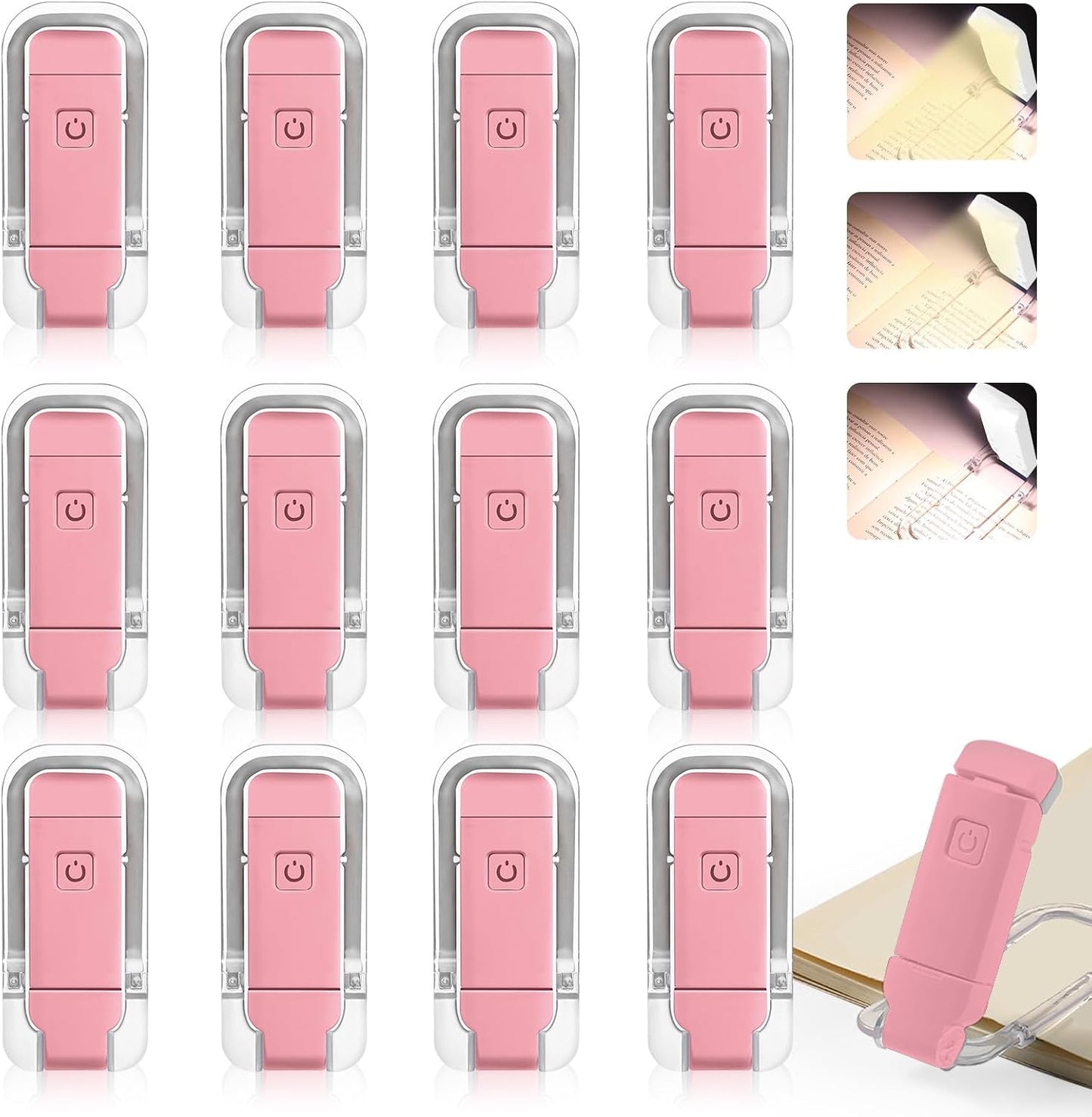 VZZNN 12 Pack Reading Light,Rechargeable Book Light for Reading in Bed,Clip-On Book Lights with 3 Color Temperature,Bulk Gifts for Book Lovers Kids Adults（White）