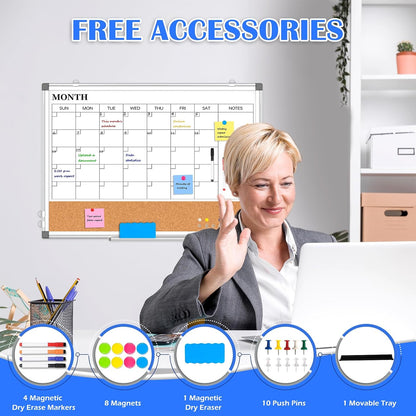 Weekly Dry Erase Calendar Whiteboard for Wall, 24" x 18" Cork Week Planner