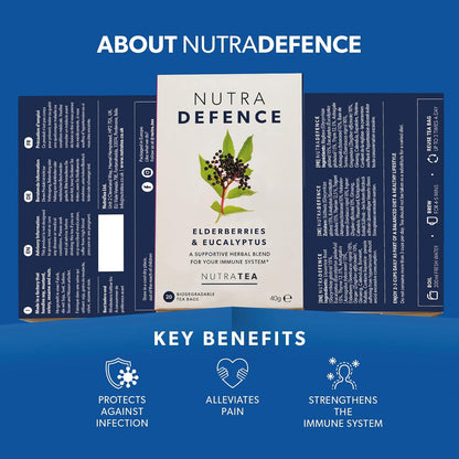 NUTRADEFENCE - Cold and Flu Tea | Immunity Tea - Supports & Boosts The Immune System – Includes Elderberry, Eucalyptus and Licorice Root - 20 Enveloped Tea Bags - by Nutra Tea - Herbal Tea
