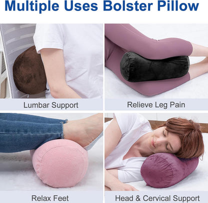 1 MIDDLE ONE Round Cylinder Bolster Pillow with Removable Velvet Cover, Tube Roll Cervical Pillow for Head, Neck, Back and Legs Support, 13"x 6", Blue