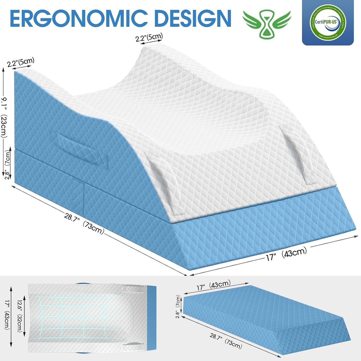 TranquilRelax Elevation Pillows for Leg After Surgery, Memory Foam Adjustable Wedge Pillow for Injury or Rest, Ankle Pillow for Sleeping Blood Circulation, Grey/Single Leg