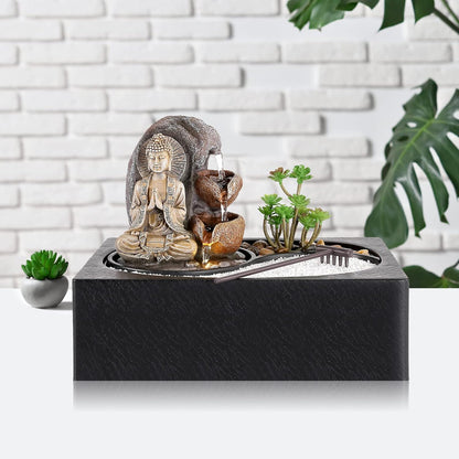 WICHEMI Tabletop Water Fountain Buddha Fountain Indoor with LED Light