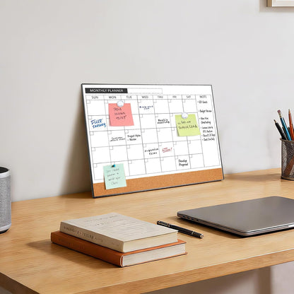 ARCOBIS Dry Erase Calendar with Cork Board for Wall, 24"x 18" Magnetic Calendar Whiteboard with Black Frame, Monthly Combination Board for School, Home, Office