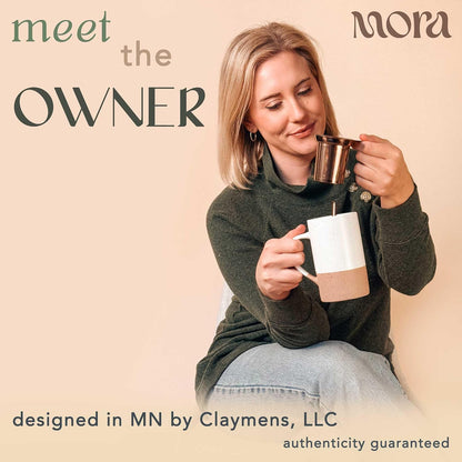 Mora Ceramics Tea Cup with Loose Leaf Infuser, Spoon and Lid, 12 oz, Microwave and Dishwasher Safe Coffee Mug - Rustic Matte Ceramic Glaze, Modern Herbal Tea Strainer - Great Gift for Women, Garnet