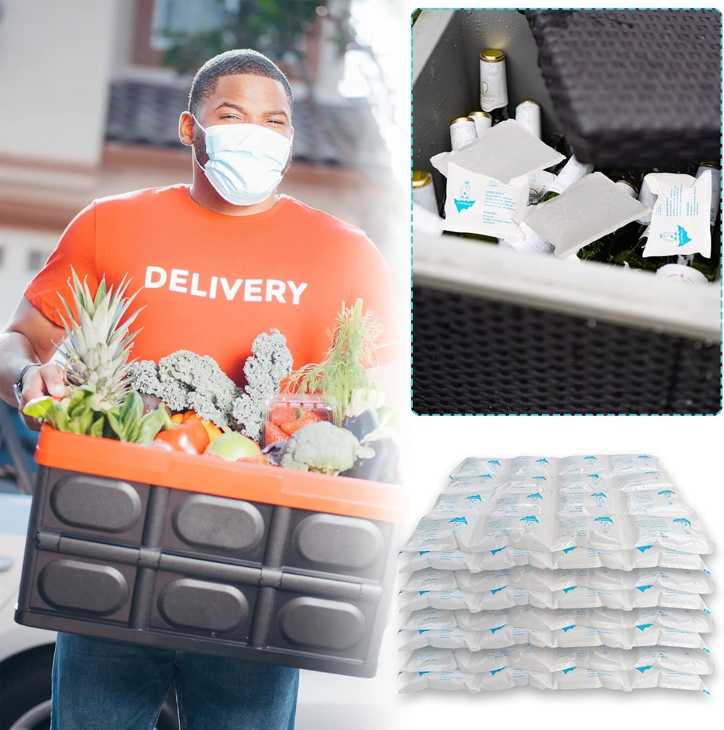 Reusable Ice Packs for Shipping & Coolers Dry Ice for Shipping Frozen Food Cold Pack for Lunch Bags, Long Lasting Cold Ice Pack Sheets for Transport Food (10 Sheets x 16 Cells)