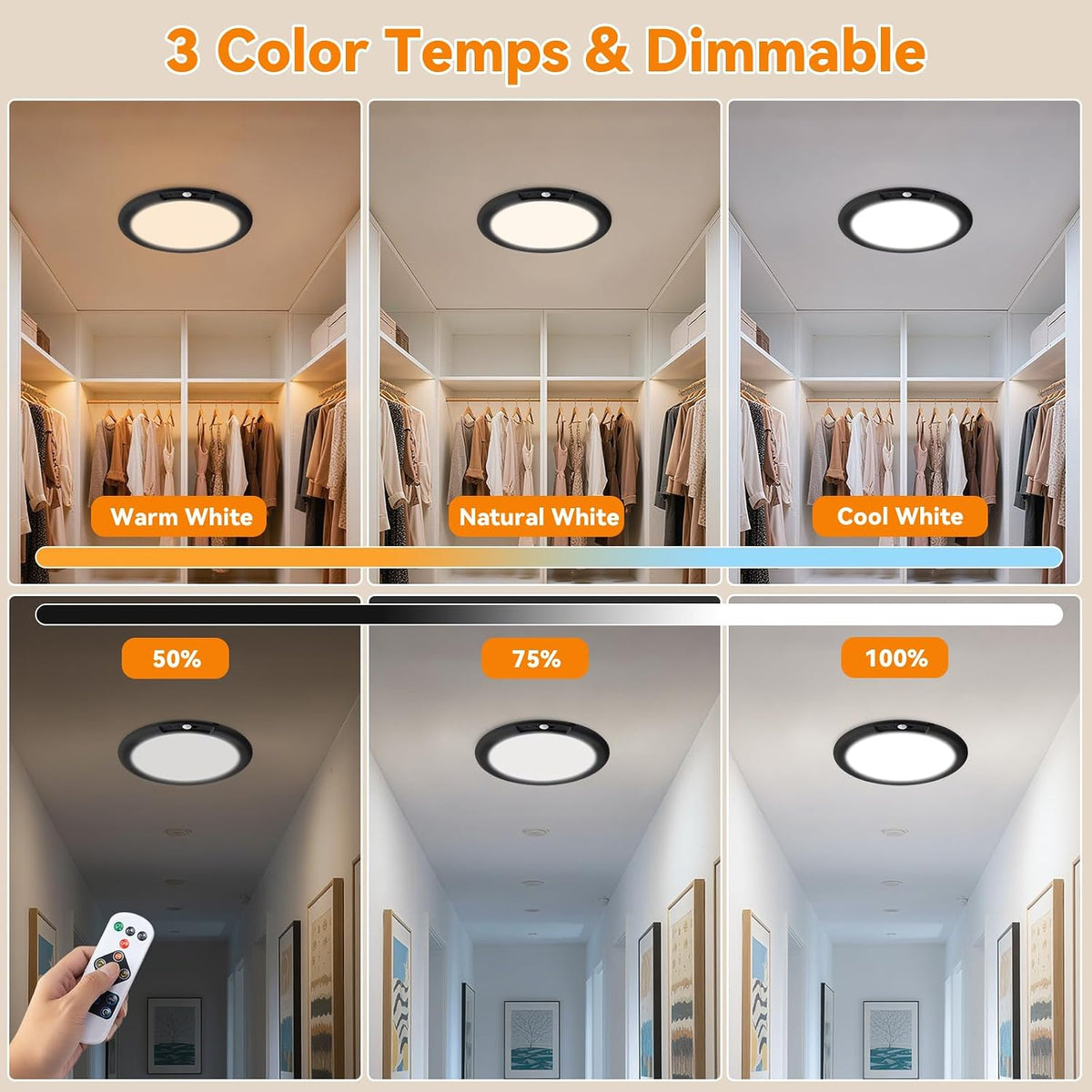KYEKIO 2Pack Rechargeable LED Ceiling Light/Shower Light with Remote