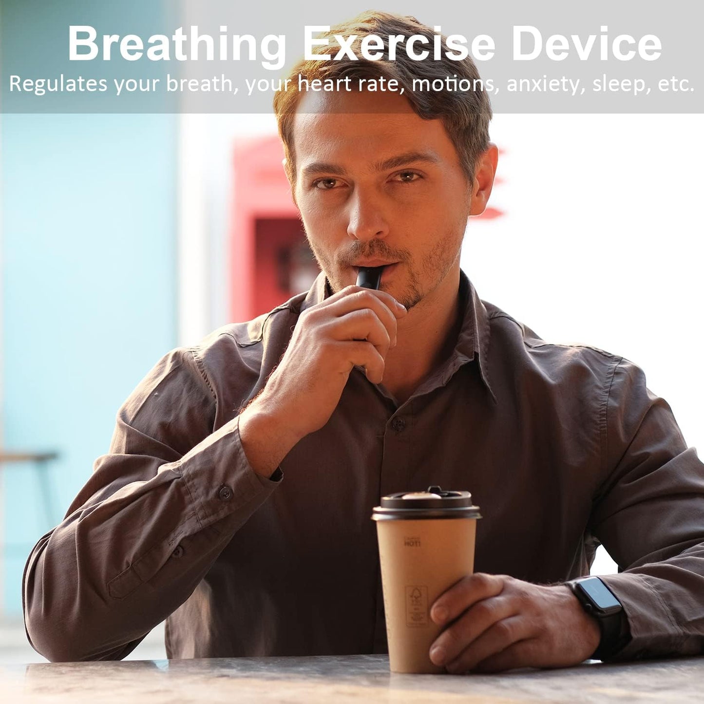 Breathing Trainer with Display, Portable Breathing Exercise Device, Rechargeable Breath Training Tool with Detachable Mouthpieces, Compact Handheld Design for Fitness, Daily Routine and Travel