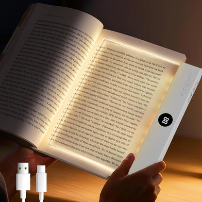 Book Light - Book Lights for Reading At Night, Rechargeable Reading Light, with 3 Colors & Timer, Dimmable Panel Plate Lamp Book Full Page Light for Reading in Bed, Funny Gifts for Readers