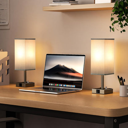 Bedside Table Lamps Set of 2 for Bedroom - Dimmable, USB C+A, 2 AC Outlets