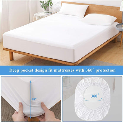 2 Pack Twin Size Premium Waterproof Mattress Protector, Soft Breathable Mattress Pad, Noiseless Waterproof Bed Cover - Stretch to 21" Fitted Deep Pocket Mattress Protection