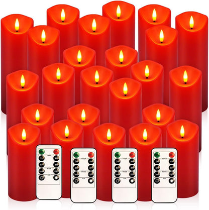 24 Pcs LED Flameless Candles with Remote, 3D Flickering Flame & LED String Lights, Acrylic Clear Cylinder, Timer Function, Romantic Ambience for Home Decor, Party, Wedding (Ivory).