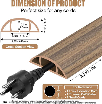 Floor Cord Cover Self Adhesive Cord Hider,10FT Cable Management, Extension Strip Protector for Wires, Prevent Cable Trips for Offices, Gyms, Exhibitions Cavity 0.39"(W) x 0.27"(H) BrownWood