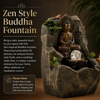 Indoor Tabletop Water Fountain with LED Light, Resin Rock-Look Waterfall Decor, Feng Shui Inspired Zen Fountain for Desk, Office, Bedroom, Living Room & Meditation Space (9" Cascading Rock)